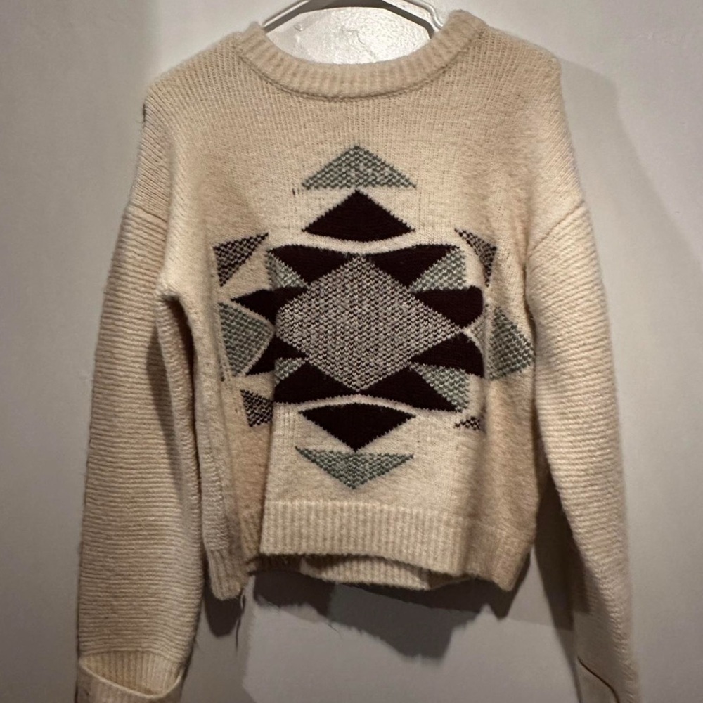 a.n.a Cream and Black Geometric Sweater